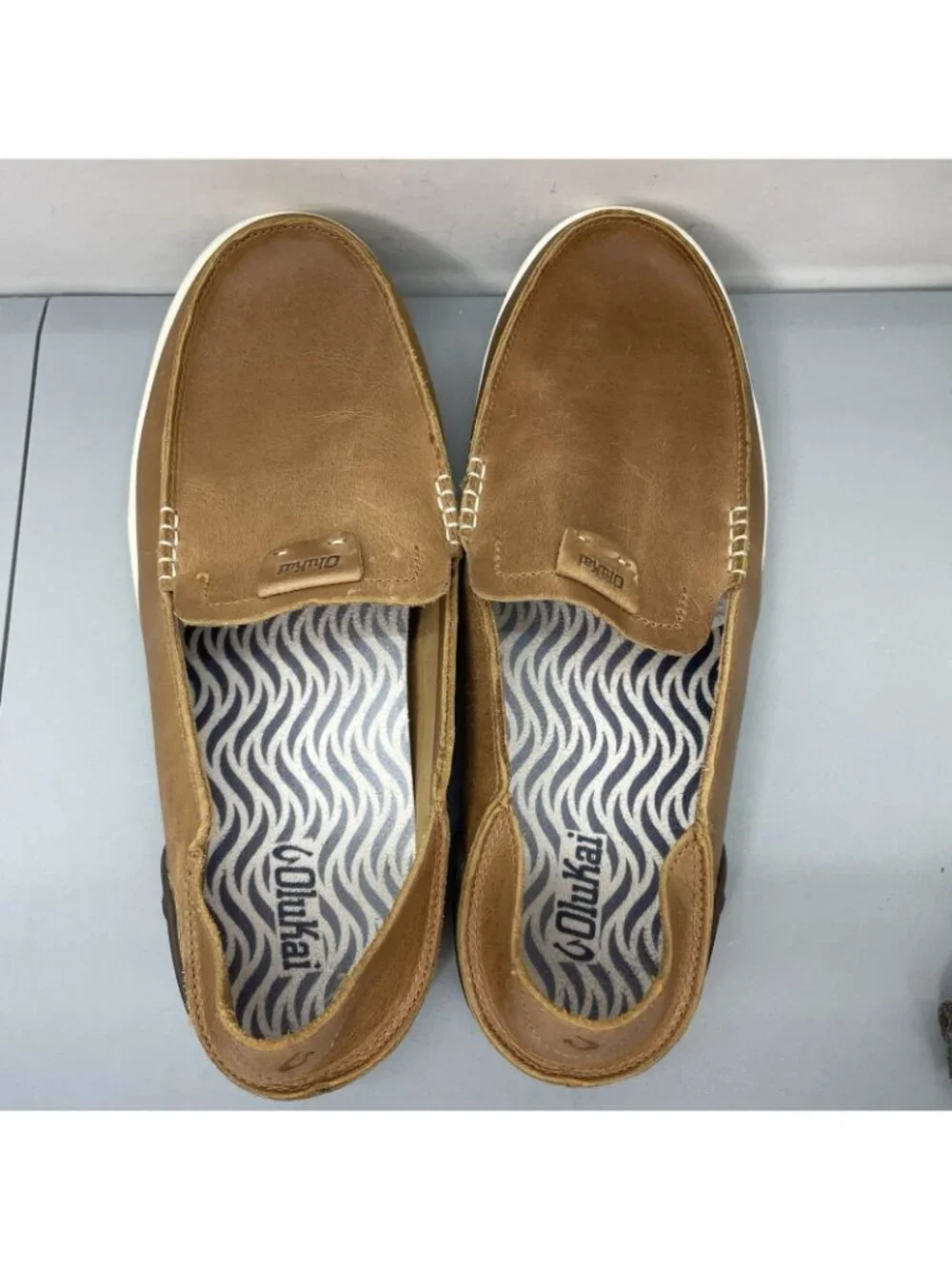 OluKai Kakaha Shoes Loafers Casual Comfort Slip On Leather Brown Mens 13